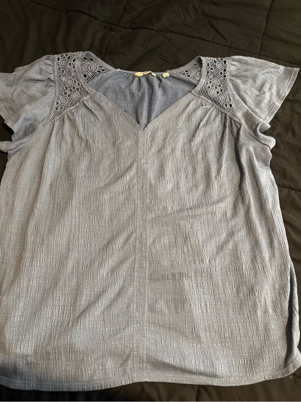 Women's Light Blue Crochet Yoke V-Neck Blouse